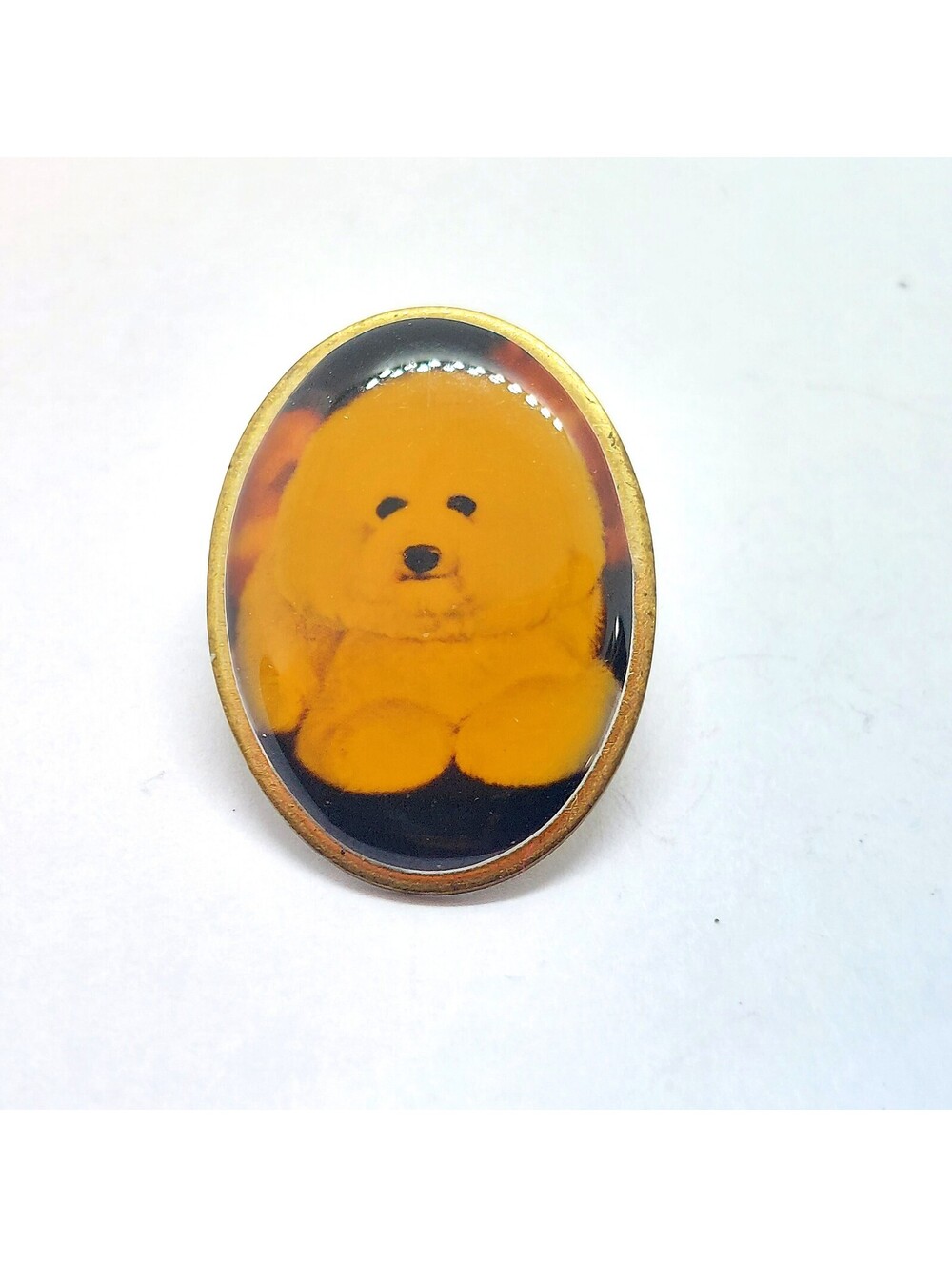 Vintage Poodle Dog Pin Oval Cabochon Resin Plush Toy Stuffed Animal Lapel